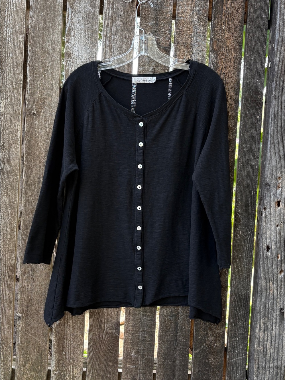 Cut Loose Cotton Linen Slub Knit Button Swing Cardigan In Black Sz XL/L